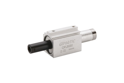 Short stroke pneumatic cylinder with non-rotative through hole rod and mounting stud - OFL