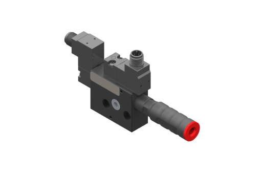 Vacuum pump EJ-BSVLG-MEDIUM-LP-2-ISO with integrated holder and silencer, vacuum and blowoff NC Solenoid Valve 3/2 x2, 24Vdc, 2.5W, M12 5-pin, IP54, G1/4'' vacuum port - 3030237